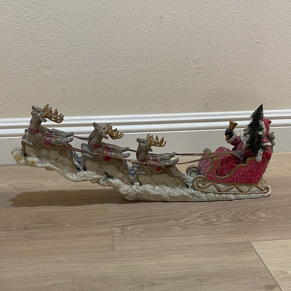 Festive Reindeer Sleigh Holiday Decor. Very cute and classy with sparkling.